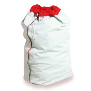 Vinyl laundry bag with red topper, green, 30x40"