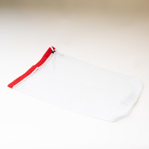 Mesh sorting bag with red topper, white, 18x30"